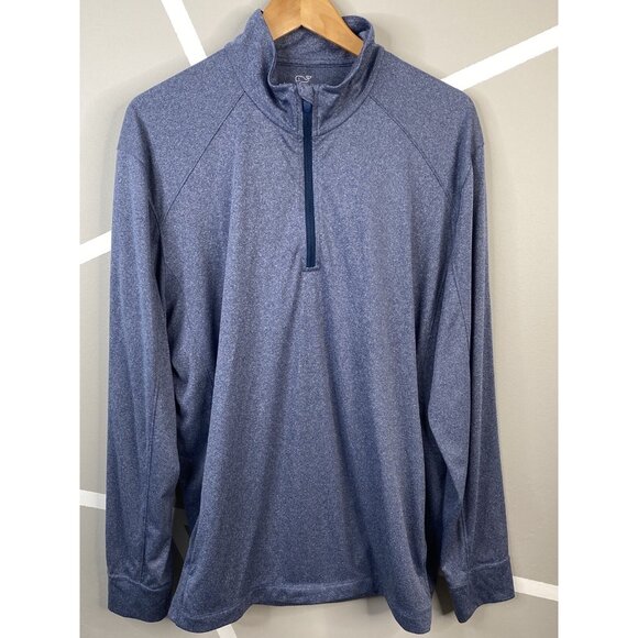 Vineyard Vines Cationic Performance Golf ¼ Zip Mens XL Deep Bay Blue UV Pullover - Picture 1 of 16